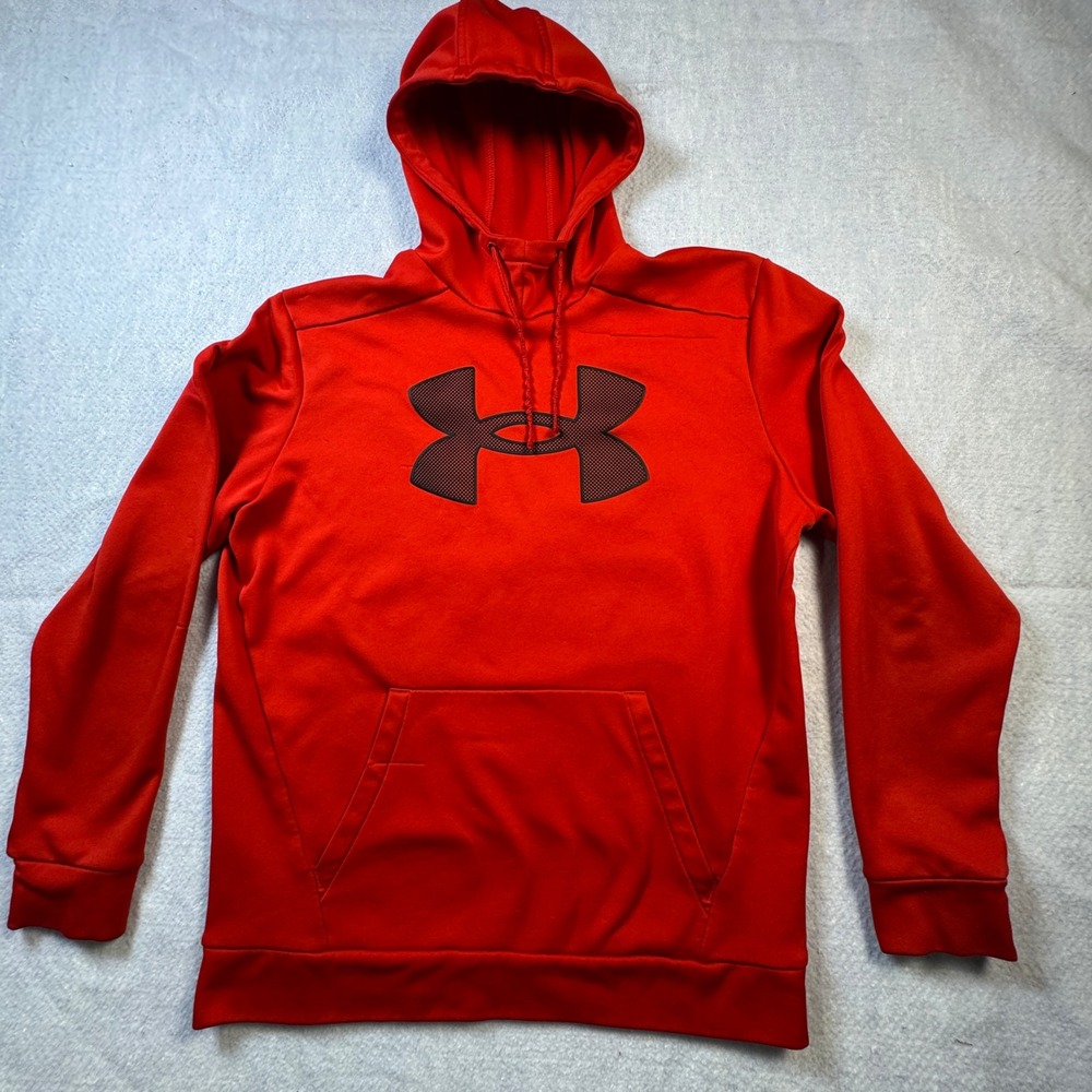 Under Armour Mens Armour Fleece Big Logo Hoodie Red Pullover Sweatshirt Medium